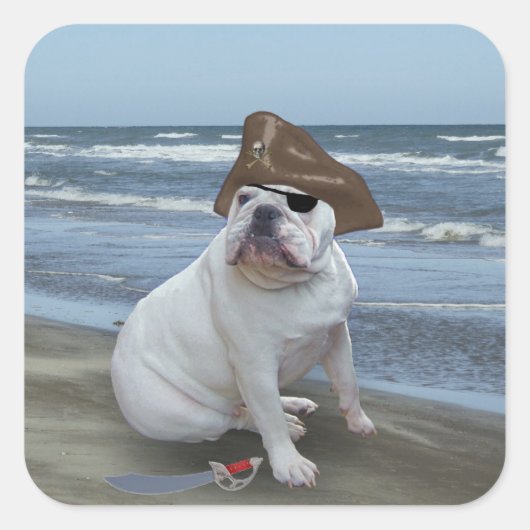 Bulldog pirate vierkante sticker (Voorkant)