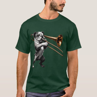 Bulldog Playingrombone Player Dog Lover friends T-shirt