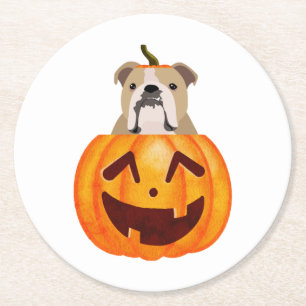 Bulldog Pumpkin Ronde Kartonnen Onderzetter