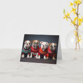 Bulldog Puppies carte de Noël (Fleur jaune)