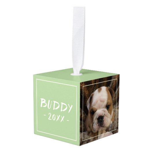 Bulldog Puppy Dog 3 Foto Collage Kubus Ornament (Voorkant hoekig)