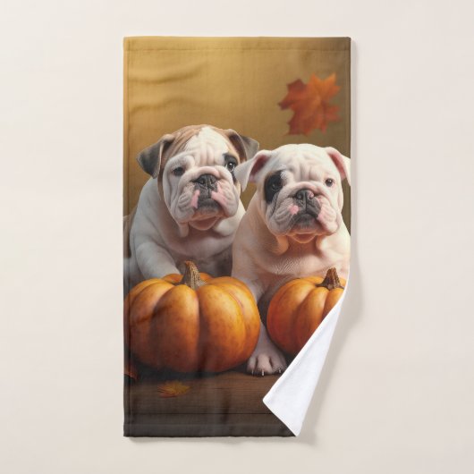 Bulldog Puppy Herfst Delight Pompoen Bad Handdoek (Handdoek)