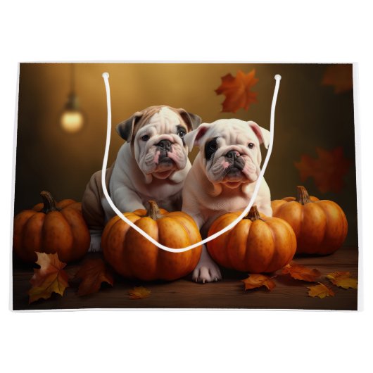 Bulldog Puppy Herfst Delight Pompoen Groot Cadeauzakje (Voorkant)