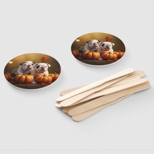 Bulldog Puppy Herfst Delight Pompoen Handwaaier (Niet-gemonteerd)