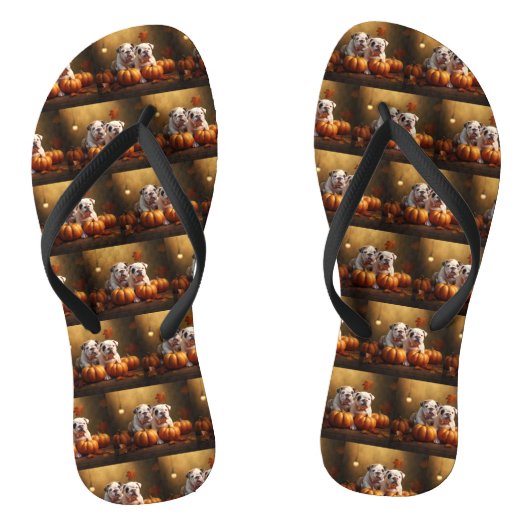 Bulldog Puppy Herfst Delight Pompoen Teenslippers (Voetbed)