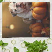 Bulldog Puppy Herfst Delight Pompoen Theedoek (Gevouwen)