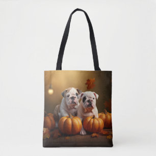 Bulldog Puppy Herfst Plezier Pompoen Draagtas