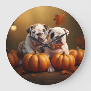 Bulldog Puppy Herfst Plezier Pompoen Grote Klok