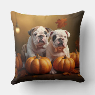 Bulldog Puppy Herfst Plezier Pompoen Kussen