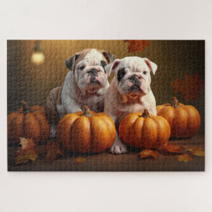Bulldog Puppy Herfstpracht Pompoen Legpuzzel