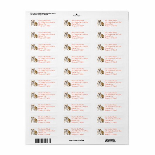 bulldog puppy hond retour adres naam label (Full Sheet)