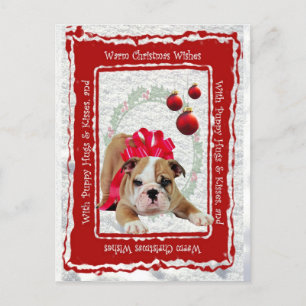 Bulldog Puppy Hugs & Kisses en kerstwieken Feestdagenkaart