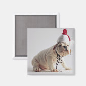Bulldog Puppy Wearing Santa Hat Magneet (Voorkant / Achterkant)