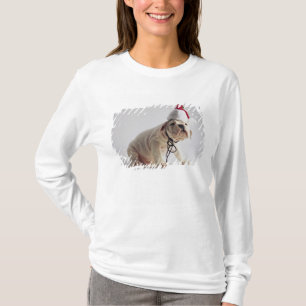 Bulldog Puppy Wearing Santa Hat T-shirt