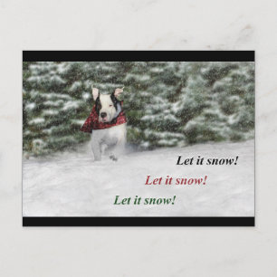 Bulldog reddingspup door de sneeuw rennend briefkaart