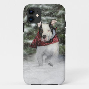 Bulldog Rescue Pup Dashing through the Snow iPhone 11 Hoesje