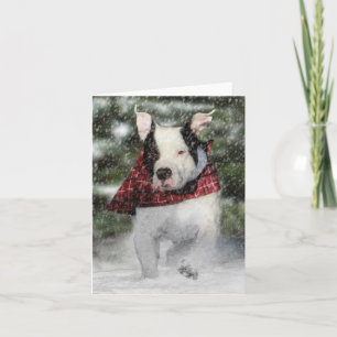 Bulldog Rescue Pup Dashing through the Snow Feestdagen Kaart