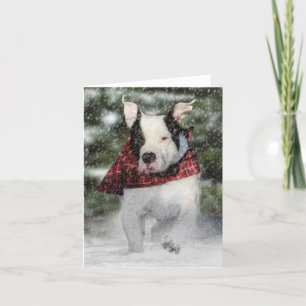 Bulldog Rescue Pup Dashing through the Snow Feestdagen Kaart