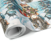 Bulldog rijden motorfiets kerst cadeaupapier (Rol Hoek)