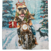 Bulldog rijden motorfiets kerst douchegordijn (Voorkant)