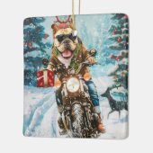 Bulldog rijden motorfiets kerst keramisch ornament (Links)