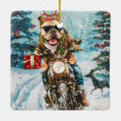 Bulldog rijden motorfiets kerst keramisch ornament (Achterkant)