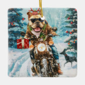 Bulldog rijden motorfiets kerst keramisch ornament (Voorkant)