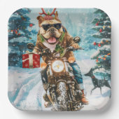 Bulldog rijden motorfiets kerst papieren bordje (Voorkant)