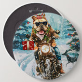 Bulldog rijden motorfiets kerst ronde button 6,0 cm (Voorkant /achterkant)