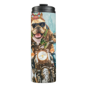 Bulldog rijden motorfiets kerst thermosbeker