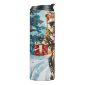 Bulldog rijden motorfiets kerst thermosbeker (Gedraaid links)