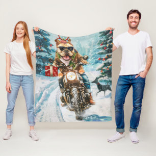 Bulldog Rijdt op Motorfiets Kerstmis Fleece Deken