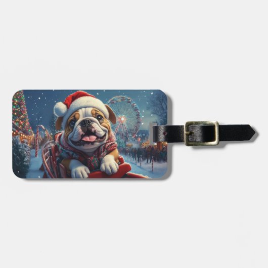 Bulldog Roller Onderzetter Kerst Bagagelabel (Voorkant horizontaal)
