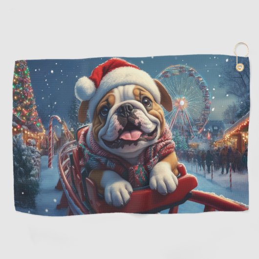 Bulldog Roller Onderzetter Kerst Golfhanddoek (Horizontaal)