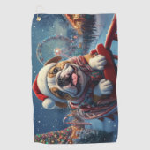 Bulldog Roller Onderzetter Kerst Golfhanddoek (Voorkant)