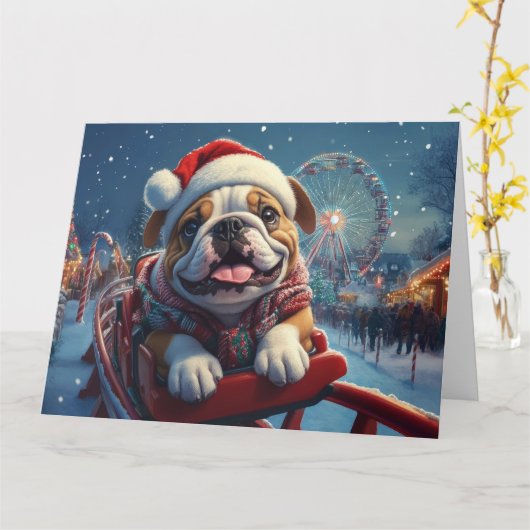 Bulldog Roller Onderzetter Kerst Kaart (Gele Bloem)