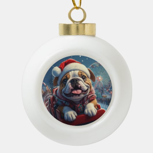 Bulldog Roller Onderzetter Kerst Keramische Bal Ornament (Voorkant)