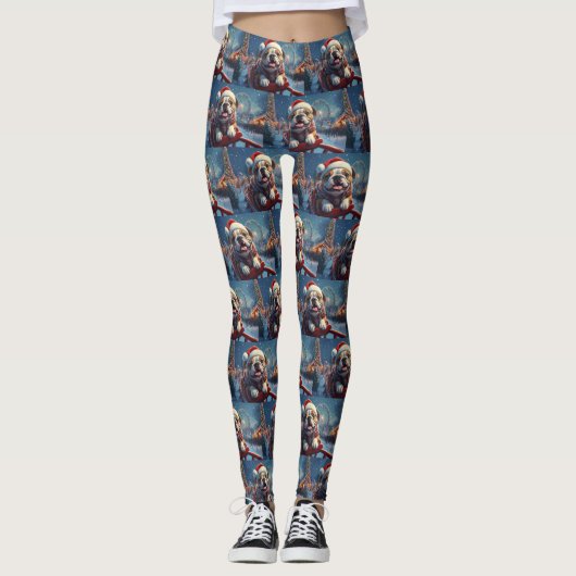 Bulldog Roller Onderzetter Kerst Leggings (Voorkant)