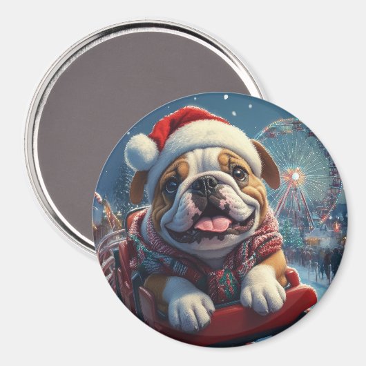 Bulldog Roller Onderzetter Kerst Magneet (Voorkant / Achterkant)
