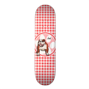 Bulldog; Rood en wit Gingham Skateboard