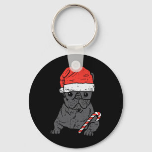 Bulldog Santa Frenchie Hond Kerstmis Vrouwen Sleutelhanger