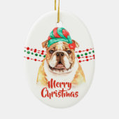 Bulldog Santa Hat Holiday String Beads Keramisch Ornament (Achterkant)