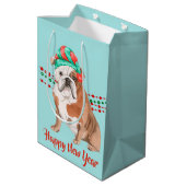 Bulldog Santa Hat Holiday String Beads Medium Cadeauzakje (Achterkant Gekanteld)