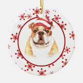 Bulldog Santa Hat Red Snowflake Kerstmis Keramisch Ornament (Voorkant)