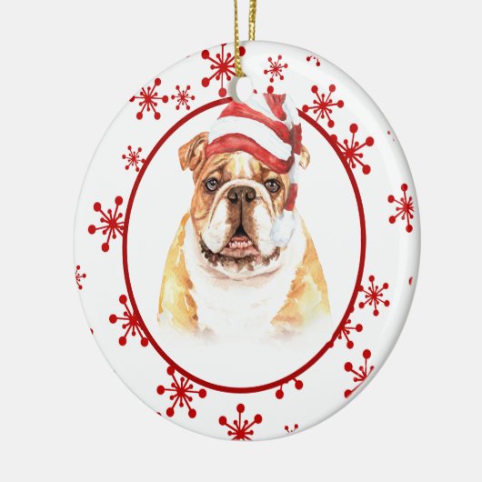 Bulldog Santa Hat Red Snowflake Kerstmis Keramisch Ornament (Links)