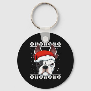 Bulldog Santa Hoed Kerstmis Pyjama Schattige Dog U Sleutelhanger