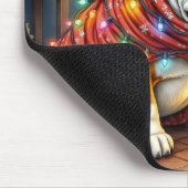 Bulldog Sitting by Fireplace with Christmas Lights Muismat (Hoek)