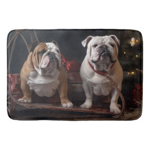 Bulldog Sneeuw Slede Kerst Decoratie Badmat