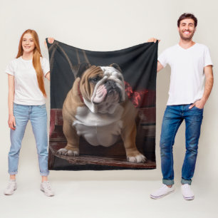 Bulldog Sneeuw Slede Kerst Decoratie Fleece Deken