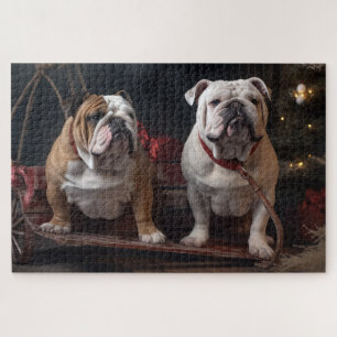 Bulldog Sneeuw Slede Kerst Decoratie Legpuzzel
